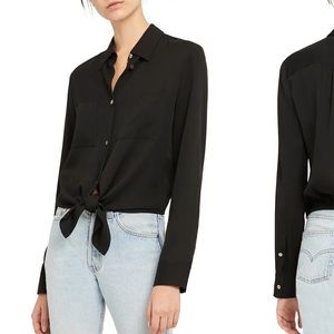 Theory Silk front tie Blouse in Teal